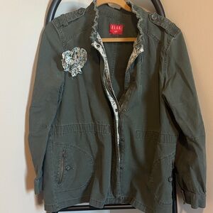 Elle  Olive Green/ Army Green Jacket with Floral Details